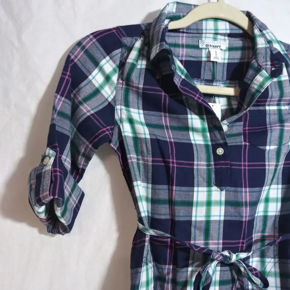 Old Navy Plaid Shirt Dress Casual Popover Girls Size S